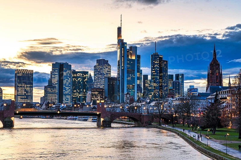 Skyline of Frankfurt am Main at the beginning of the blue hour