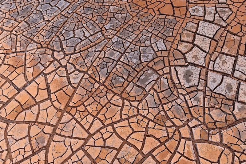 Cracks in clay soil form mosaic-like structure