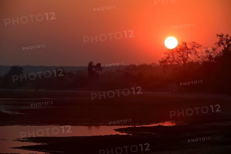 Sunrise safari vehicles along the Chobe River
