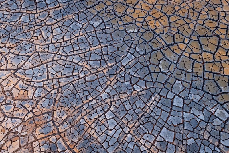 Cracks in clay soil form mosaic-like structure