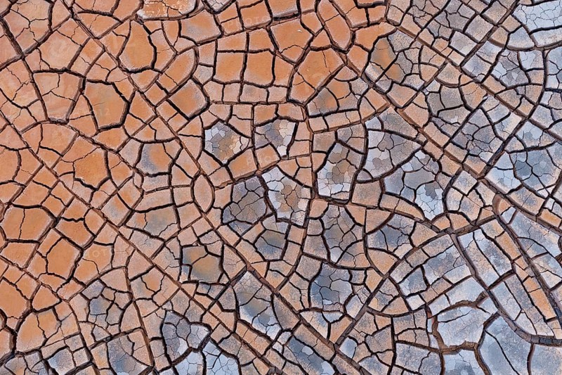 Cracks in clay soil form mosaic-like structure