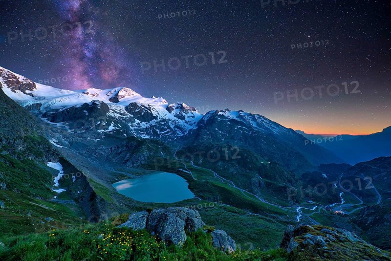 Starry sky with milky way at Sustenpass