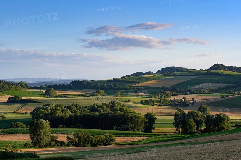 Evening mood in the volcanic landscape Hegau with Mt Hohenstoffeln