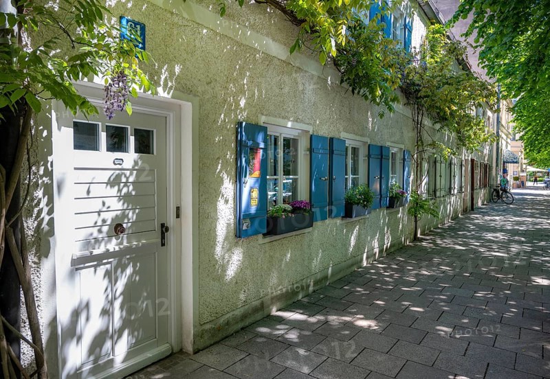 Old house with blue shutters