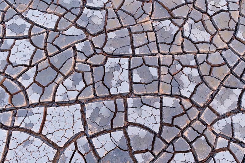 Cracks in clay soil form mosaic-like structure