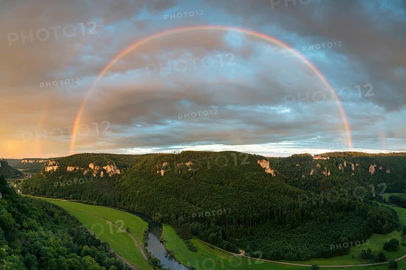 Rainbow at sunset over the upper Danube valley