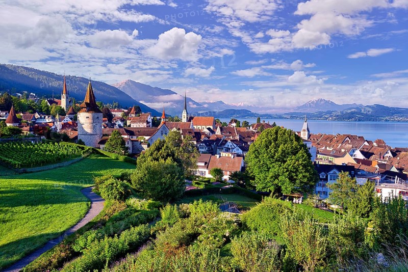 View of Zug's old town and Lake Zug
