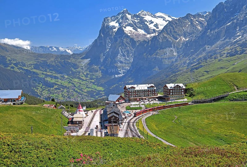 Kleine Scheidegg with Jungfrau Railway and Wetterhorn over Grindelwald