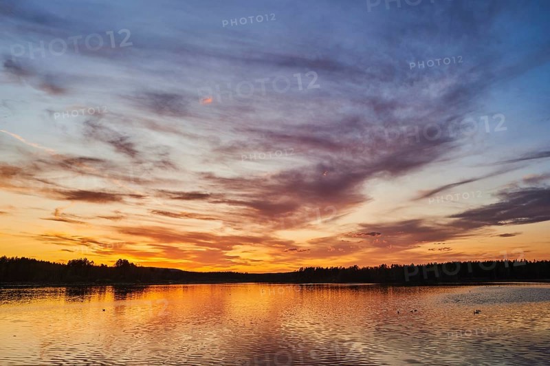 Nature reserve Grosser Russweiher at sunset