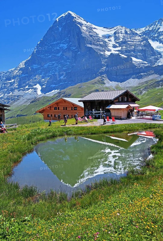 Mountain huts on the Kleine Scheidegg in front of the Eiger