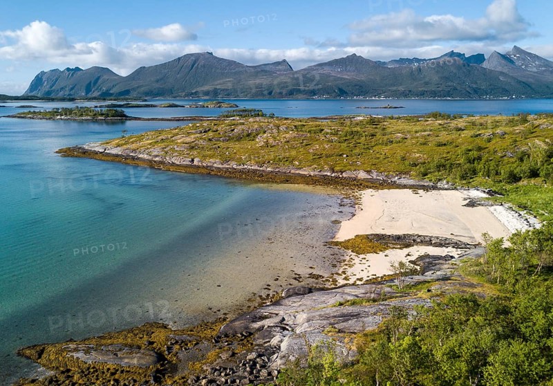 Bay with white sandy beach and Nordic vegetation