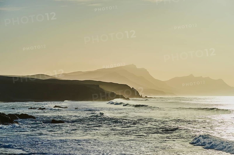 View from Mirador La Pared to beach Playa de la Pared at sunset