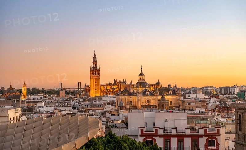 View from Metropol Parasol over the city at sunset