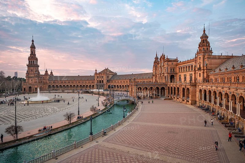 View over the Plaza de Espana at dusk