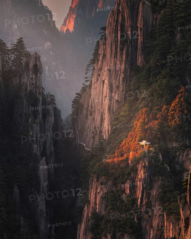 Beautiful pavilion on westside of Huangshan mountains. Yellow mountains. Anhui province