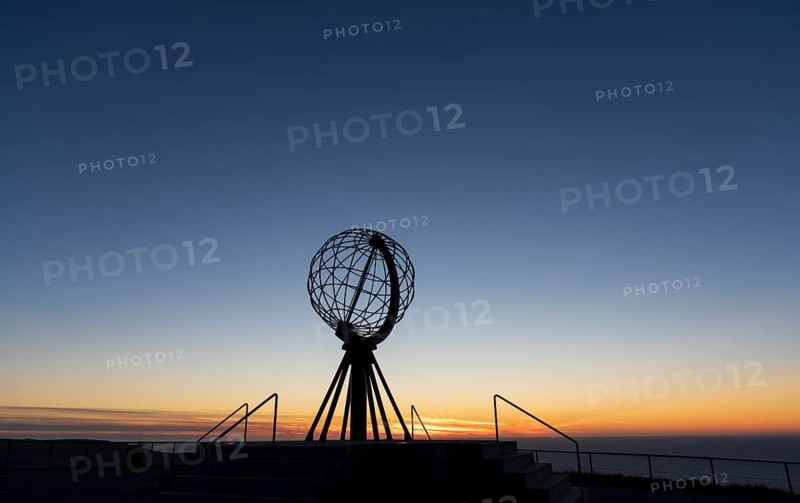 North Cape with steel globe after sunset