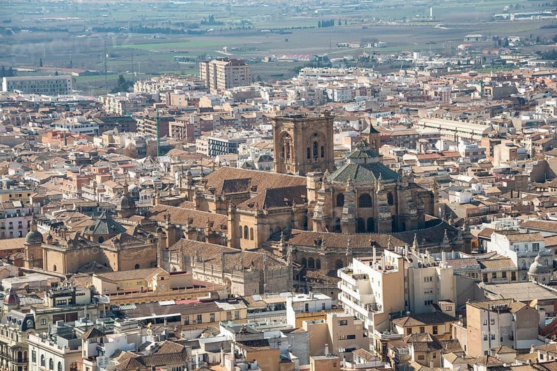 View from the Alhambra to the cathedral of Granada