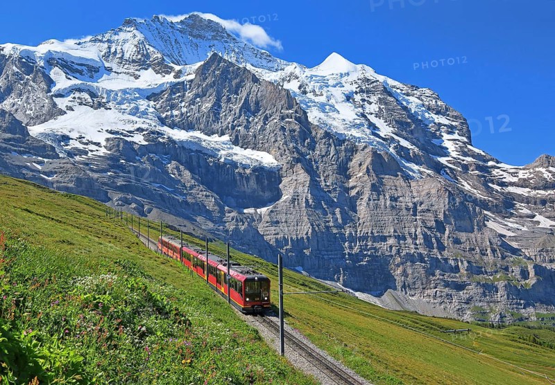 Jungfrau Railway at Kleine Scheidegg in front of the Jungfrau-Massif
