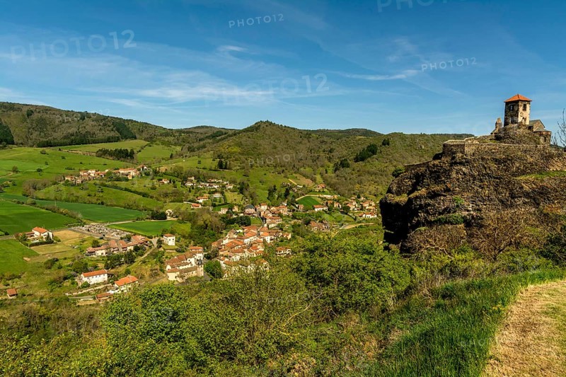 Castle ruins and village view