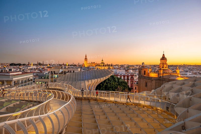 View over Sevilla from Metropol Parasol at sunset