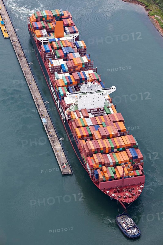 A Neo-Panamax container ship heading to the Atlantic side in Panama Canal