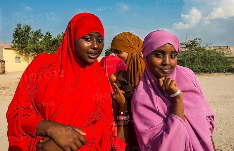 Colourful dressed muslim women in the coastal town of Berbera
