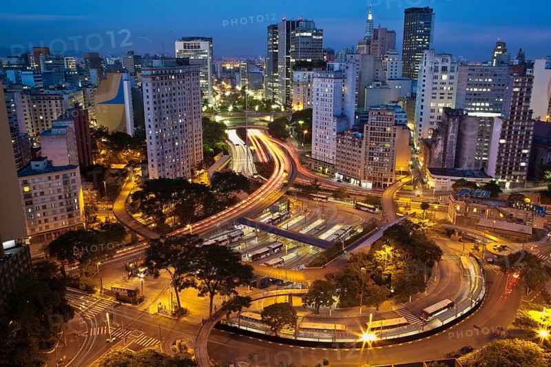 Late afternoon lights downtown Sao Paulo