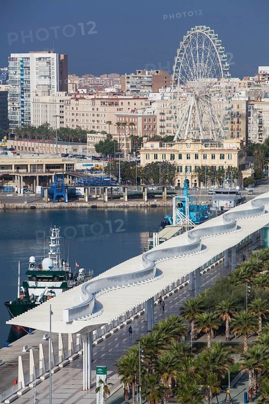 Ships and Palmeral De Las Sorpresas in the port of Malaga