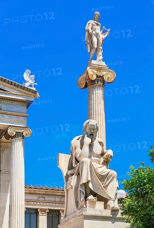 Statues of Socrates and Apokk in front of the Academy of Athens