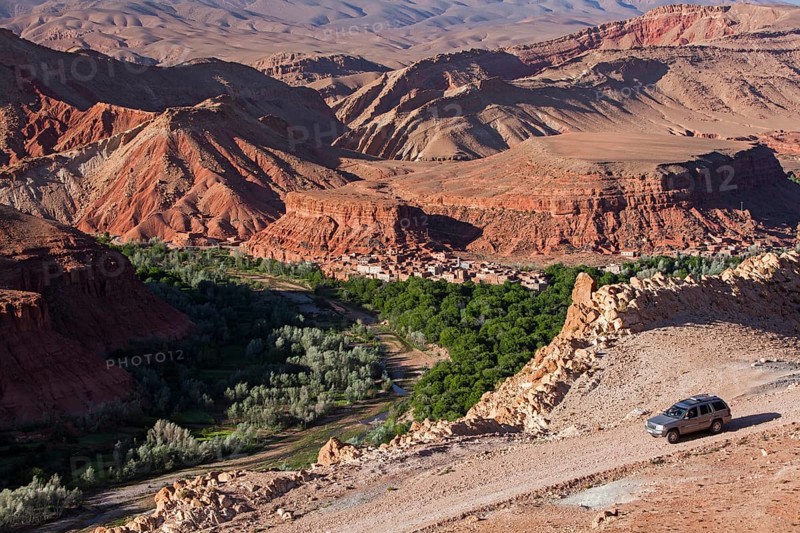 Off-road vehicle in the High Atlas Mountains near the village of Amejgag