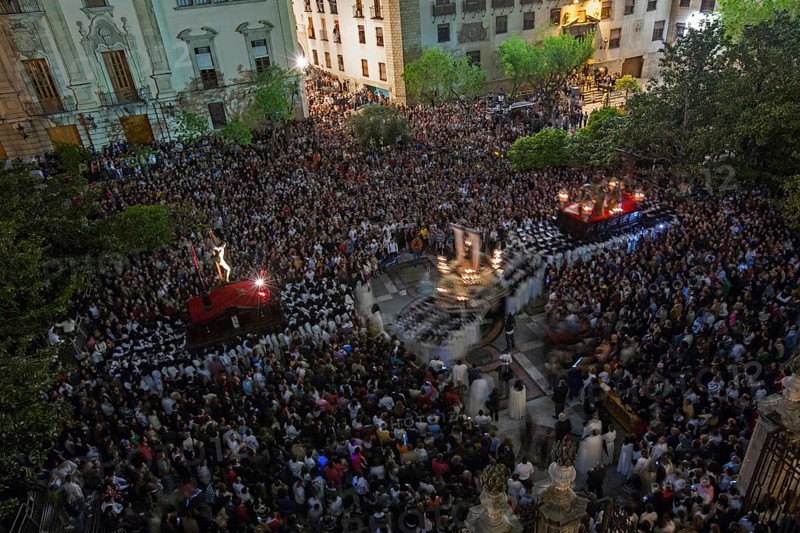 The Two encounter procession from the balcony of the Cathedral of Jaen