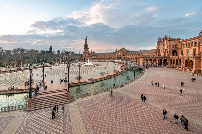 View over the Plaza de Espana at dusk