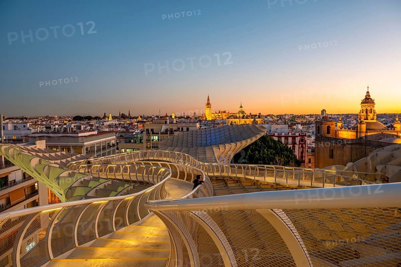 View over Sevilla from Metropol Parasol at sunset