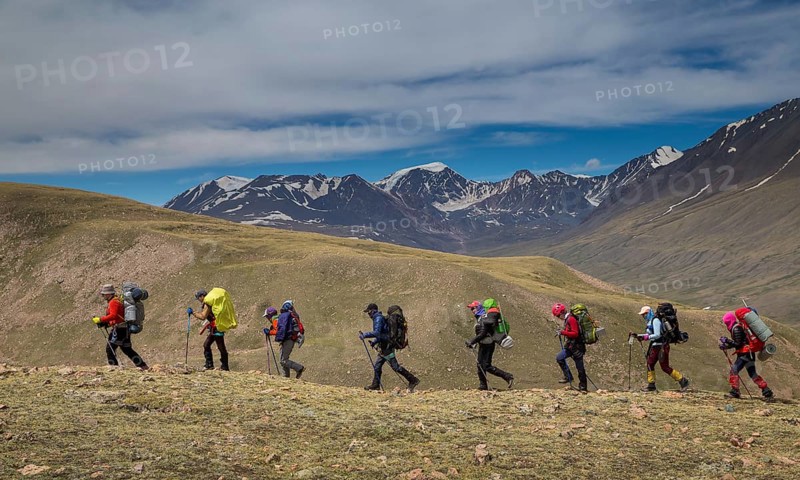 Trekking in Kharkhiraa mountains. Uvs province