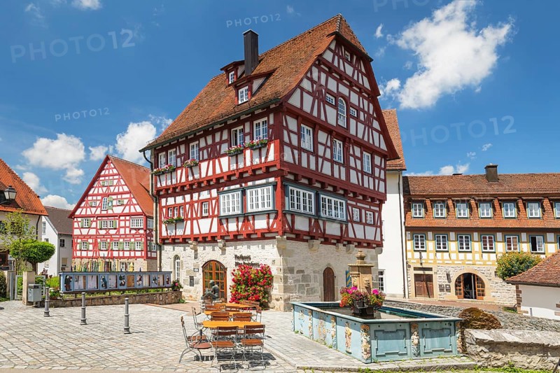 Town hall and market fountain at the market place
