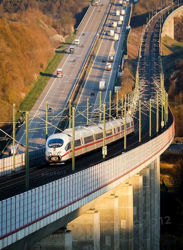 ICE train of Deutsche Bahn AG runs on the high speed line Cologne-Frankfurt