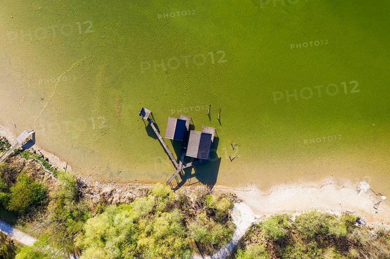 Boathouses in the Lake Ammer from above