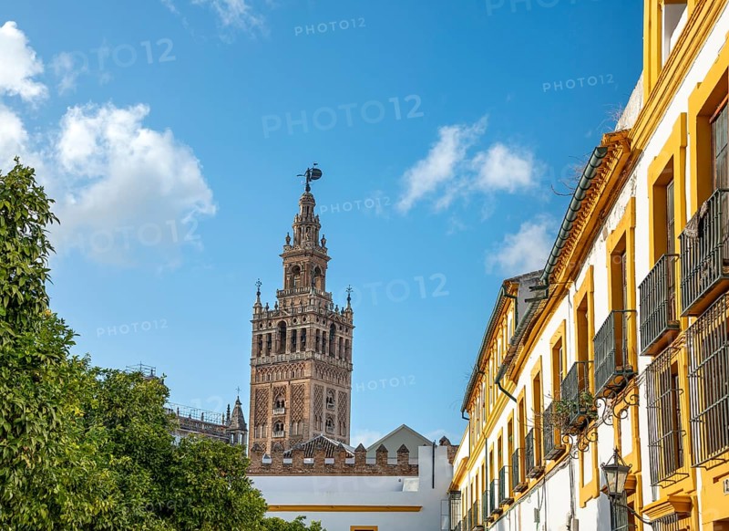 View of the bell tower La Giralda from the Patio de las Banderas