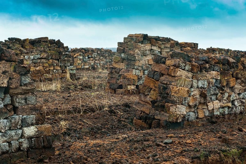 Piled up peat sods in a bog