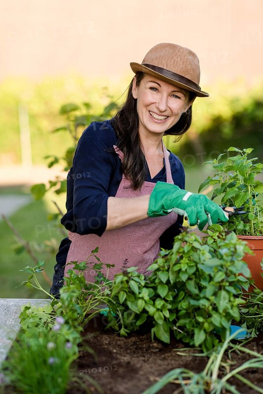 Woman doing gardening on a raised bed