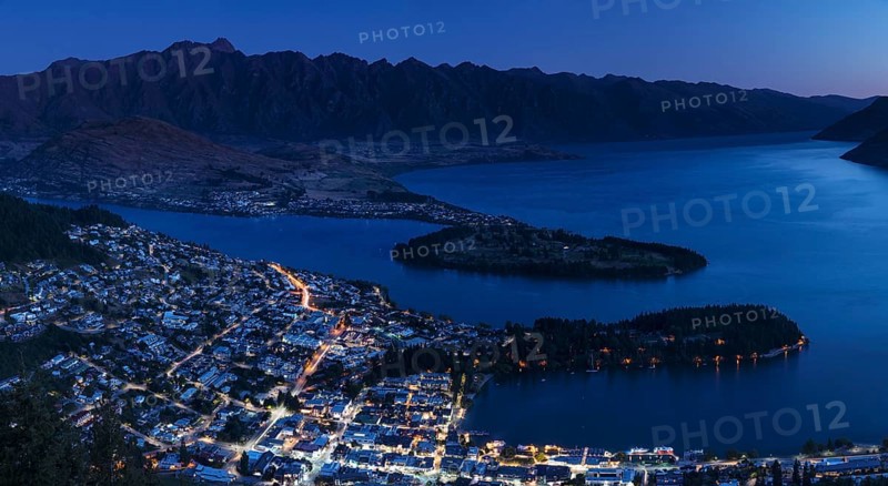View over Queenstown and Lake Wakatipu to the Remarkables