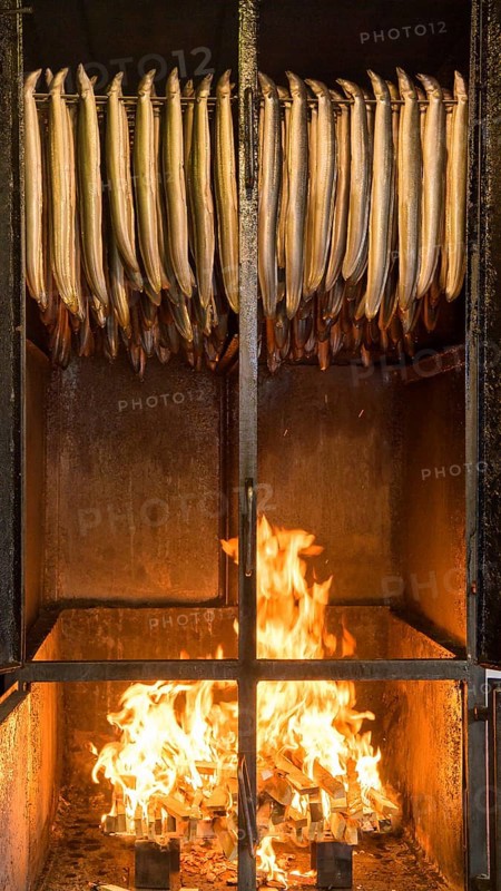 Smoked eel in the smoking oven