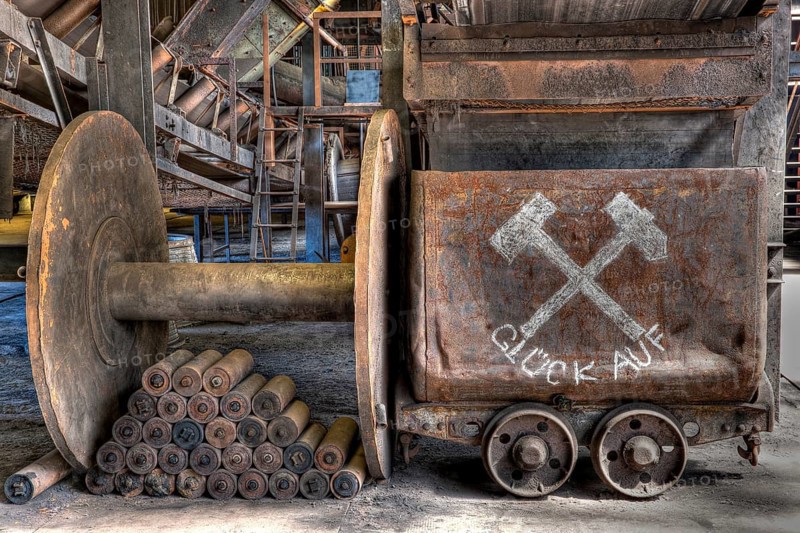 Rusty lorry in factory hall