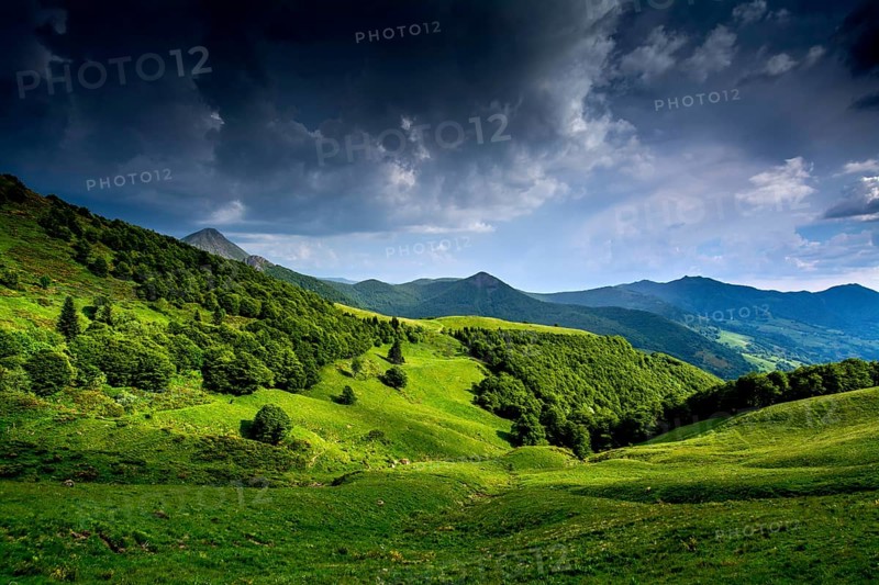 View on mountains Puy Griou and Monts du Cantal