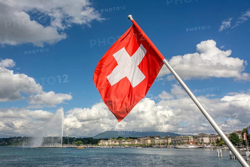 Swiss flag and jet d'Eau