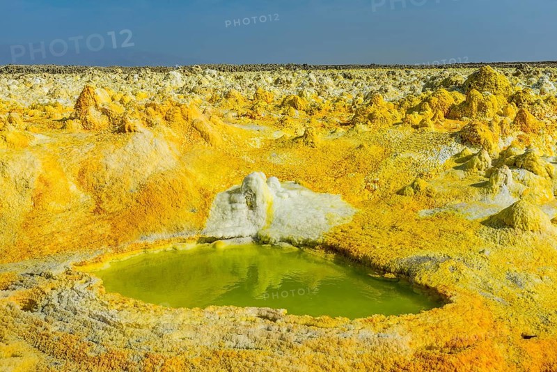 Geothermal area with sulphur deposits and acidic brine