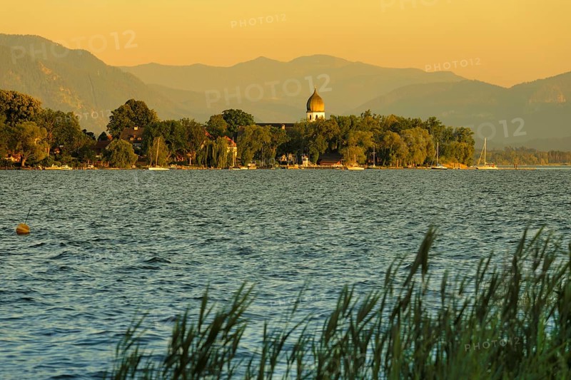 View to Fraueninsel at sunset