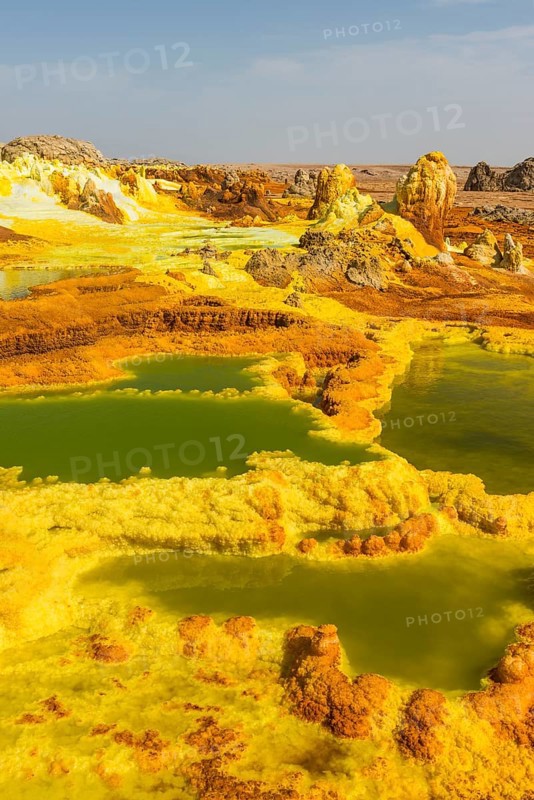 Geothermal area with sulphur deposits and acidic brines