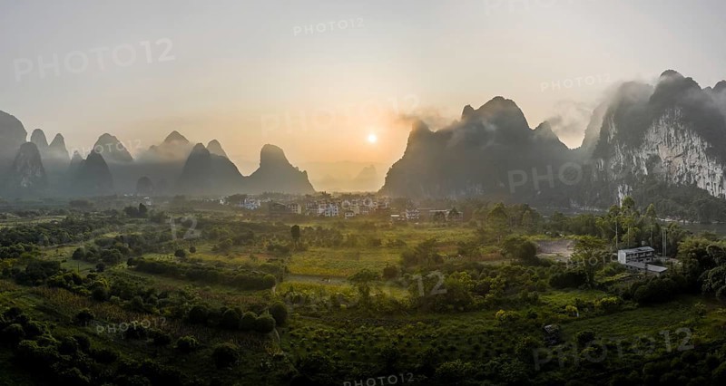 Chinese karst mountains near Yangshuo at sunrise