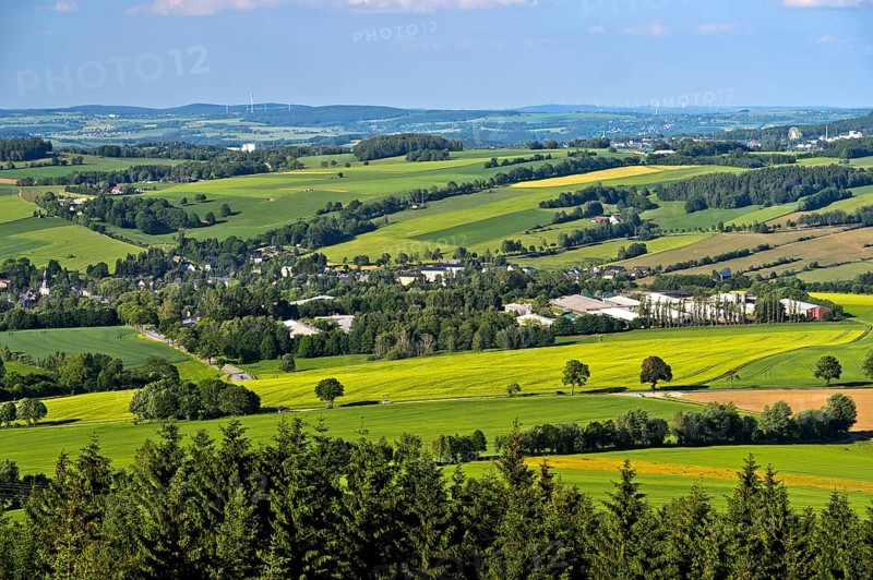 View from the Scheibenberg to the town of Schlettau in the middle Erzgebirge